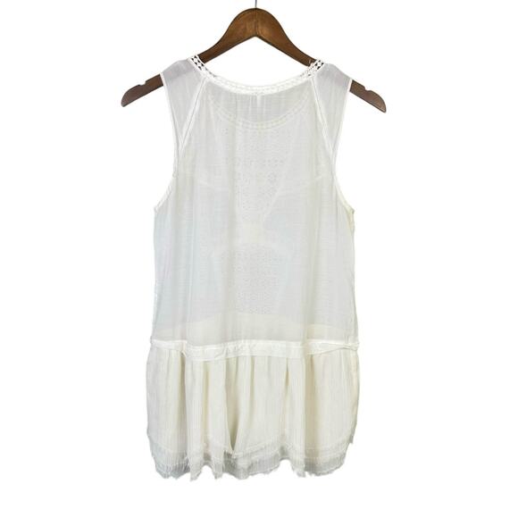 Free People Ivory White Eyelet Frayed Peplum Hem Tunic Tank Sleeveless Top - Picture 9 of 12